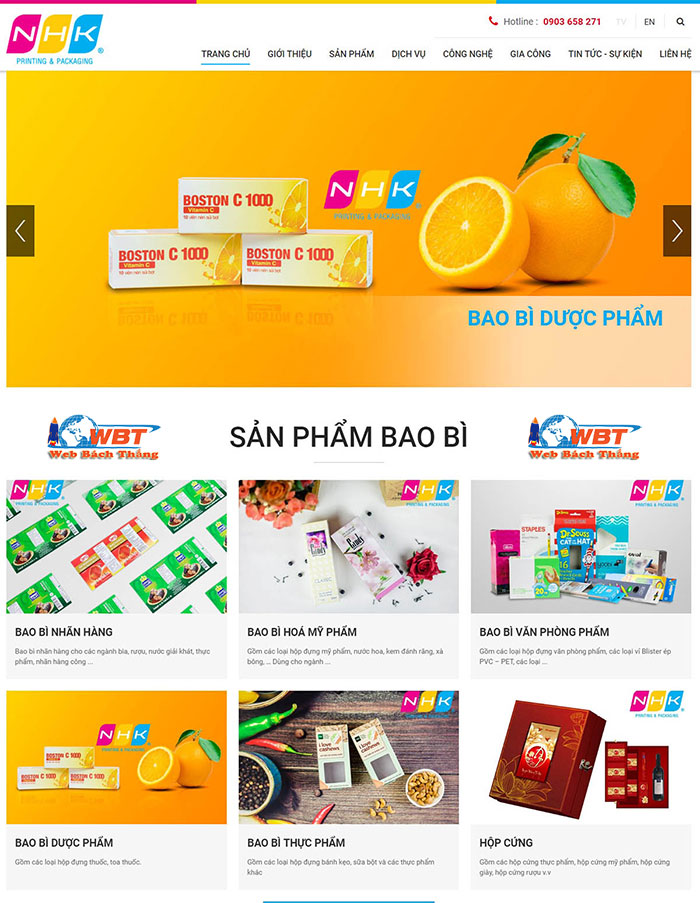 mẫu website in ấn bao bì đẹp tại web bách thắng